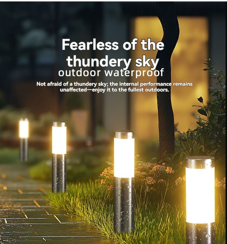 Solar Lawn Lights Stainless Steel Outdoor Lights 3-LED Garden Lights Waterproof - Black with white light - Size 2PCS