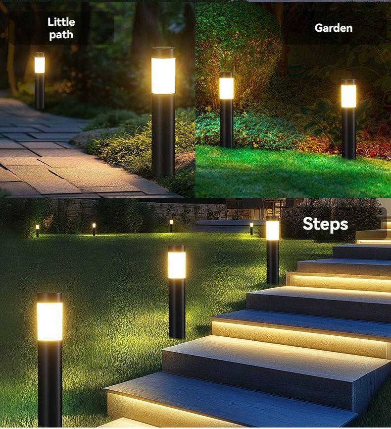Solar Lawn Lights Stainless Steel Outdoor Lights 3-LED Garden Lights Waterproof - Silver - toned warm light - Size 2PCS