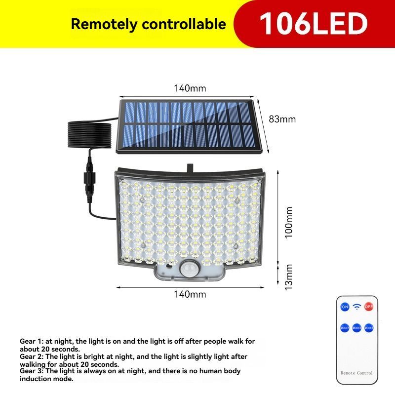 Solar Outdoor Light Motion Sensor Light Garden Lighting Porch Light Driveway - Black - Size 124LED