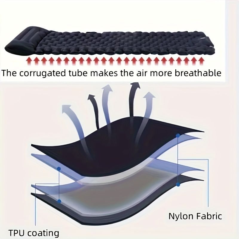 Camping Inflatable Mattress Breathable Camping Mattress Nylon Fabric Inflatable - Black - Size 190cm