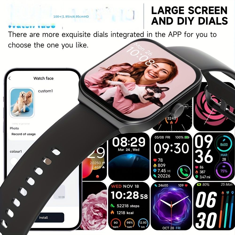 Smartwatch, men's and women's, 4.95cm fitness tracker, supports answering/making calls, wireless/睡Sleep tracking / 50 exercise modes, fitness watch, holiday gift, Valentine's Day gift
