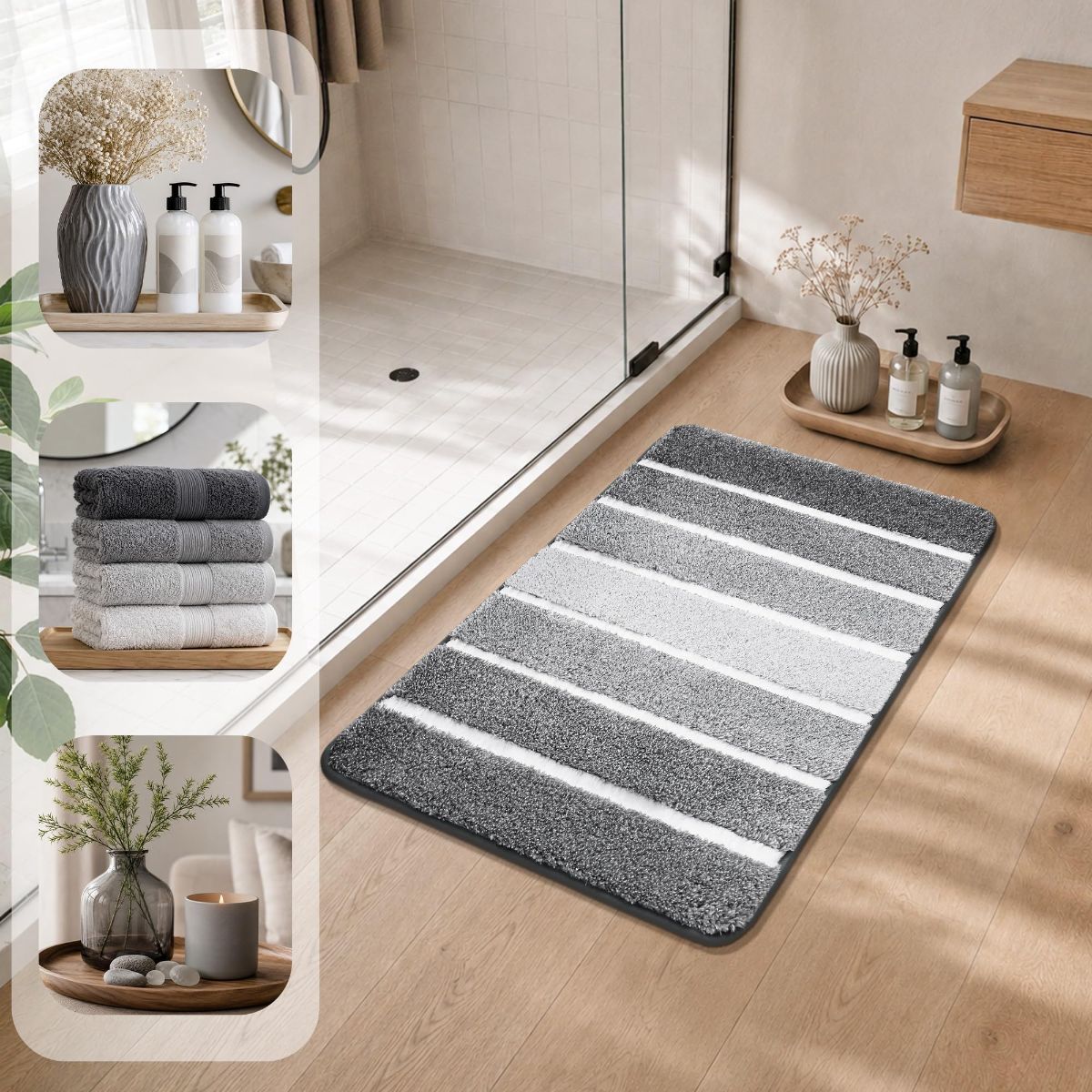Bathroom Rugs,Ultra Soft Absorbent Bath Mat,Beige | Non-Slip TPR Backing Stays in Place, Machine Washable Bath Rugs Shaggy Rug for Bathroom Floor - Grey and White - Size 60cm*90cm