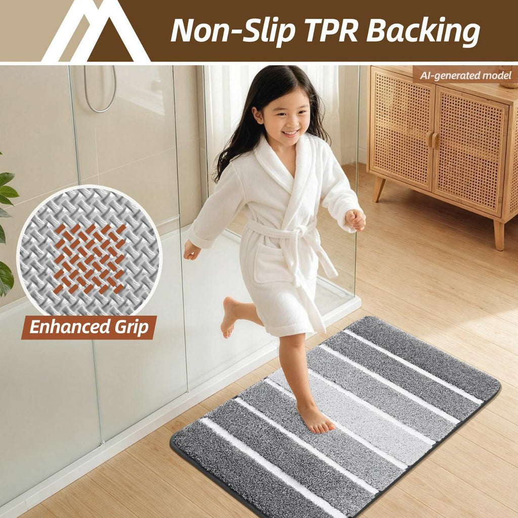 Bathroom Rugs,Ultra Soft Absorbent Bath Mat,Beige | Non-Slip TPR Backing Stays in Place, Machine Washable Bath Rugs Shaggy Rug for Bathroom Floor - Grey and White - Size 60cm*90cm