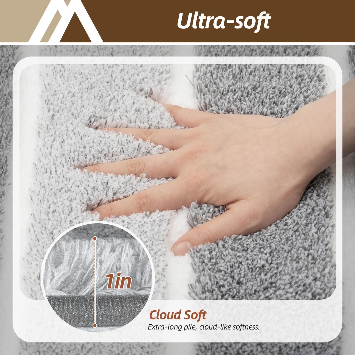 Bathroom Rugs,Ultra Soft Absorbent Bath Mat,Beige | Non-Slip TPR Backing Stays in Place, Machine Washable Bath Rugs Shaggy Rug for Bathroom Floor - Grey and White - Size 60cm*90cm