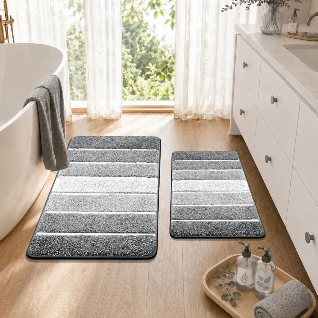 Bathroom Rugs,Ultra Soft Absorbent Bath Mat,Beige | Non-Slip TPR Backing Stays in Place, Machine Washable Bath Rugs Shaggy Rug for Bathroom Floor - Grey and White - Size 60cm*90cm