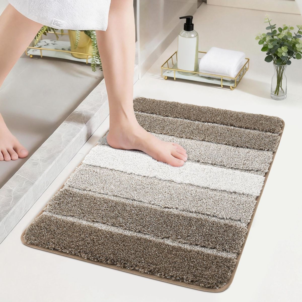 Bathroom Rugs,Ultra Soft Absorbent Bath Mat,Beige | Non-Slip TPR Backing Stays in Place, Machine Washable Bath Rugs Shaggy Rug for Bathroom Floor - Brown - Size 45cm*75cm