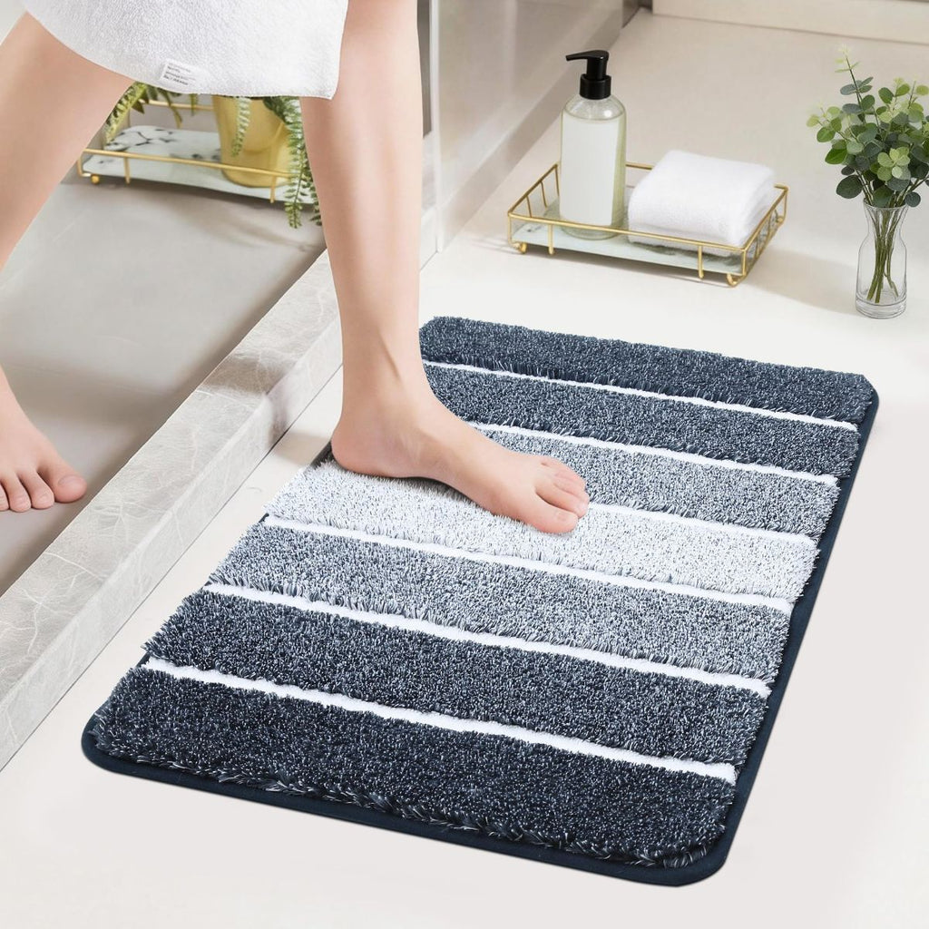 Bathroom Rugs,Ultra Soft Absorbent Bath Mat,Beige | Non-Slip TPR Backing Stays in Place, Machine Washable Bath Rugs Shaggy Rug for Bathroom Floor - Dark Blue and White - Size 45cm*75cm