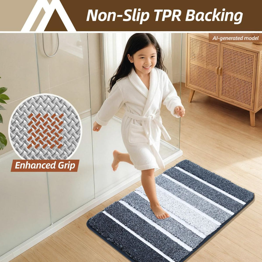 Bathroom Rugs,Ultra Soft Absorbent Bath Mat,Beige | Non-Slip TPR Backing Stays in Place, Machine Washable Bath Rugs Shaggy Rug for Bathroom Floor - Dark Blue and White - Size 45cm*75cm