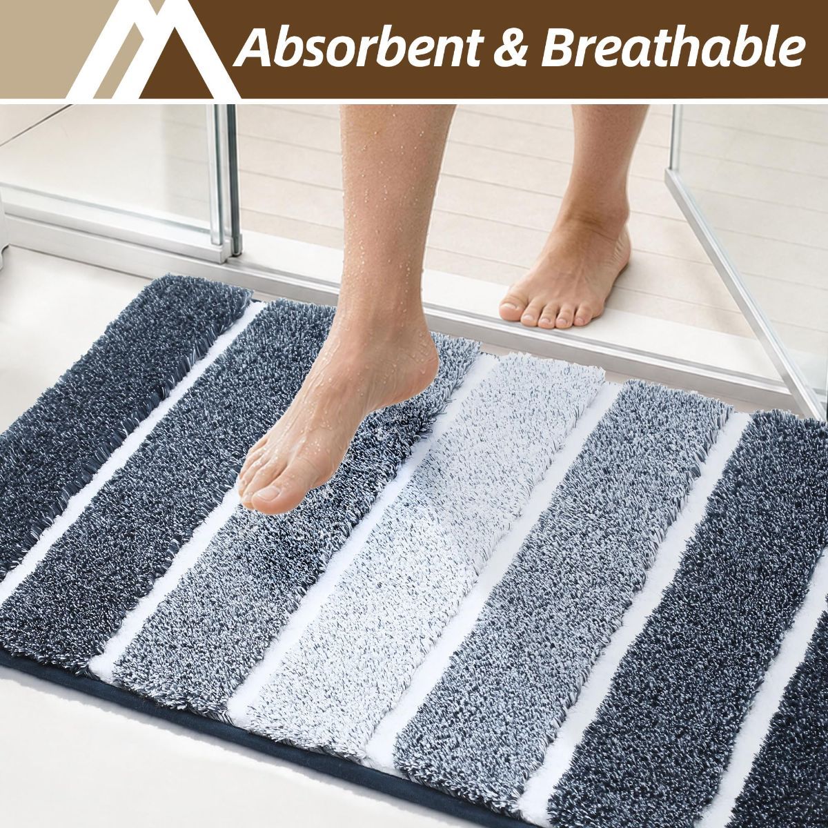 Bathroom Rugs,Ultra Soft Absorbent Bath Mat,Beige | Non-Slip TPR Backing Stays in Place, Machine Washable Bath Rugs Shaggy Rug for Bathroom Floor - Dark Blue and White - Size 60cm*90cm