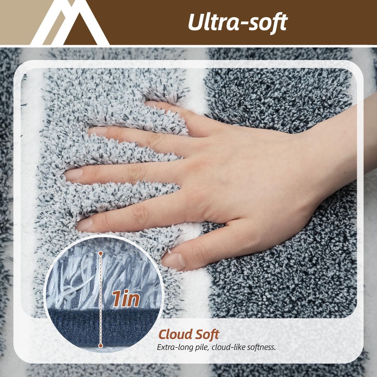 Bathroom Rugs,Ultra Soft Absorbent Bath Mat,Beige | Non-Slip TPR Backing Stays in Place, Machine Washable Bath Rugs Shaggy Rug for Bathroom Floor - Dark Blue and White - Size 60cm*90cm