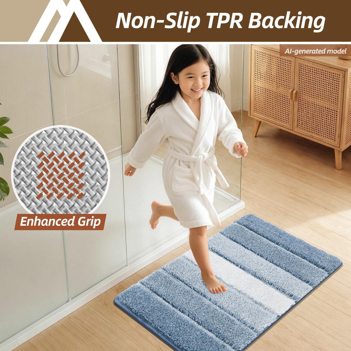 Bathroom Rugs,Ultra Soft Absorbent Bath Mat,Beige | Non-Slip TPR Backing Stays in Place, Machine Washable Bath Rugs Shaggy Rug for Bathroom Floor - Blue - Size 50cm*80cm