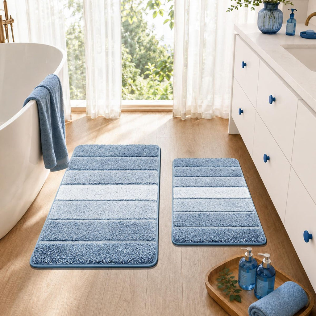Bathroom Rugs,Ultra Soft Absorbent Bath Mat,Beige | Non-Slip TPR Backing Stays in Place, Machine Washable Bath Rugs Shaggy Rug for Bathroom Floor - Blue - Size 60cm*90cm