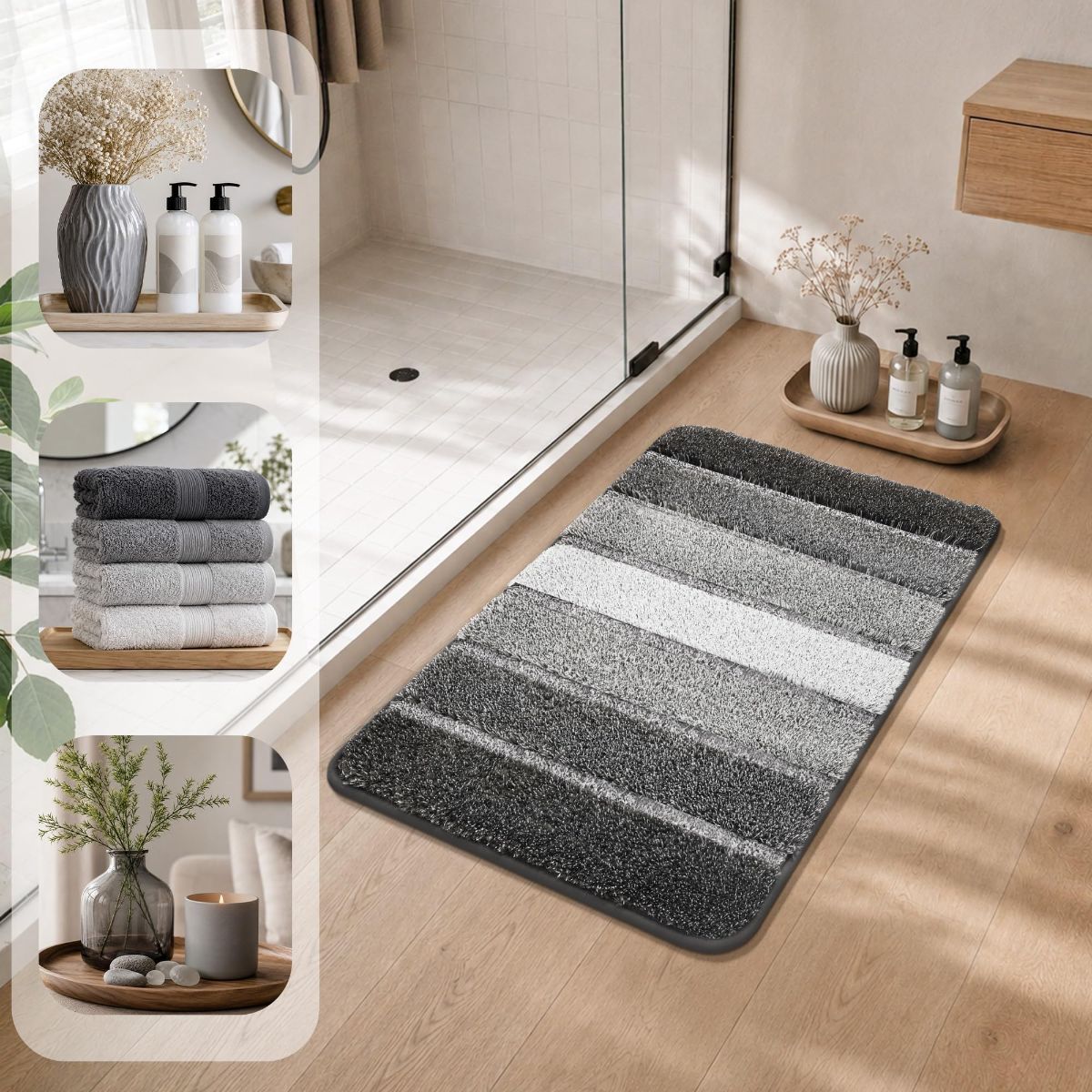 Bathroom Rugs,Ultra Soft Absorbent Bath Mat,Beige | Non-Slip TPR Backing Stays in Place, Machine Washable Bath Rugs Shaggy Rug for Bathroom Floor - Dark Gray - Size 50cm*80cm
