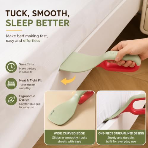 Bed Sheet Tucker Tool, 2-Pack Mattress Lifter, Reusable Lint Hair Remover Wide Curved Blade, Ribbed Loop Grip, Dual Colorways, Velvet Fabric Pad - Multi-color - Size 11in