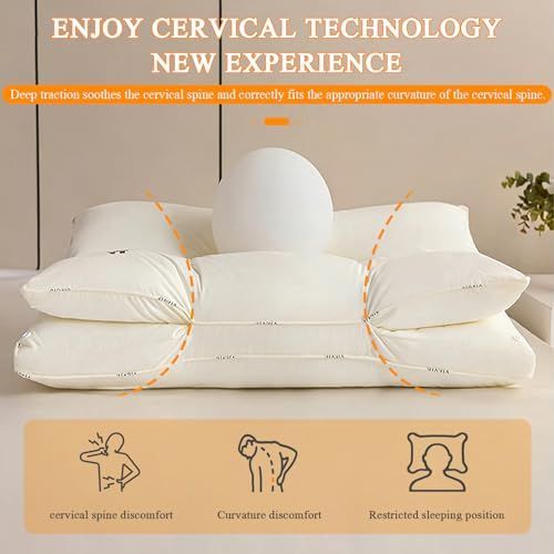 Cervical Neck Pillow for Sleeping - Double Layer Removable Bed Pillows, Don't Press Your Face, Pure Cotton Surface Skin-Friendly and Comfortable, Ergonomic Orthopedic Contour - Gray - Size 70*45cm