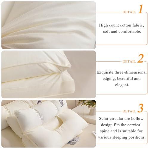 Cervical Neck Pillow for Sleeping - Double Layer Removable Bed Pillows, Don't Press Your Face, Pure Cotton Surface Skin-Friendly and Comfortable, Ergonomic Orthopedic Contour - Gray - Size 70*45cm