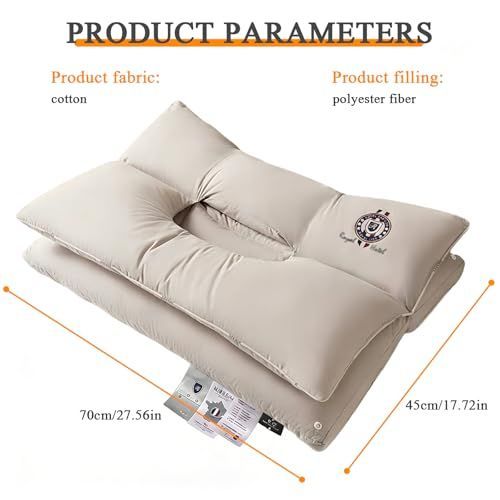 Cervical Neck Pillow for Sleeping - Double Layer Removable Bed Pillows, Don't Press Your Face, Pure Cotton Surface Skin-Friendly and Comfortable, Ergonomic Orthopedic Contour - Gray - Size 70*45cm