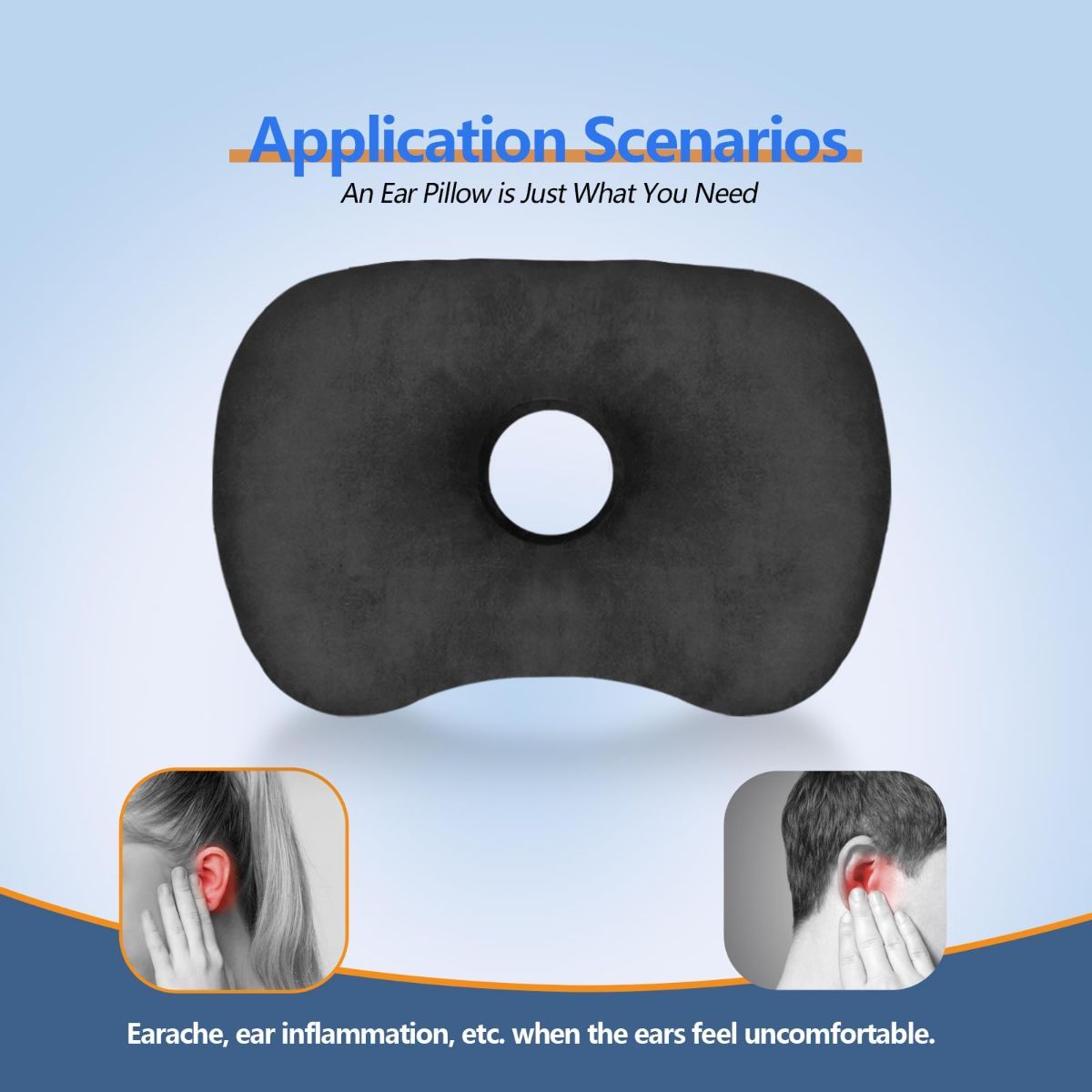 Ear Piercing Hole Pillows Side Sleeper Pillow with an Ear Hole for CNH Side Sleepers and Ear Inflammation Pressure Sores, Adjustable Cotton and Polyester Curved Side Pillow - Gray - Size 44cm*32cm