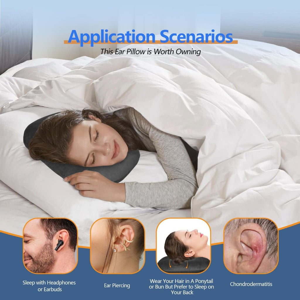 Ear Piercing Hole Pillows Side Sleeper Pillow with an Ear Hole for CNH Side Sleepers and Ear Inflammation Pressure Sores, Adjustable Cotton and Polyester Curved Side Pillow - Gray - Size 44cm*32cm