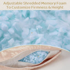 Piercing Pillow - Ear Piercing Pillow With Foam Plug, Adjust Shredded Memory Foam Picrcing Pillow For Side Sleepers, Donut Piliow For Ear With 4.5x4.5''Hole, Ergonomic Curved Design, Satin Pink | Ear Piercing Pillow For Side Sleepers, Donut Piliow For Ear