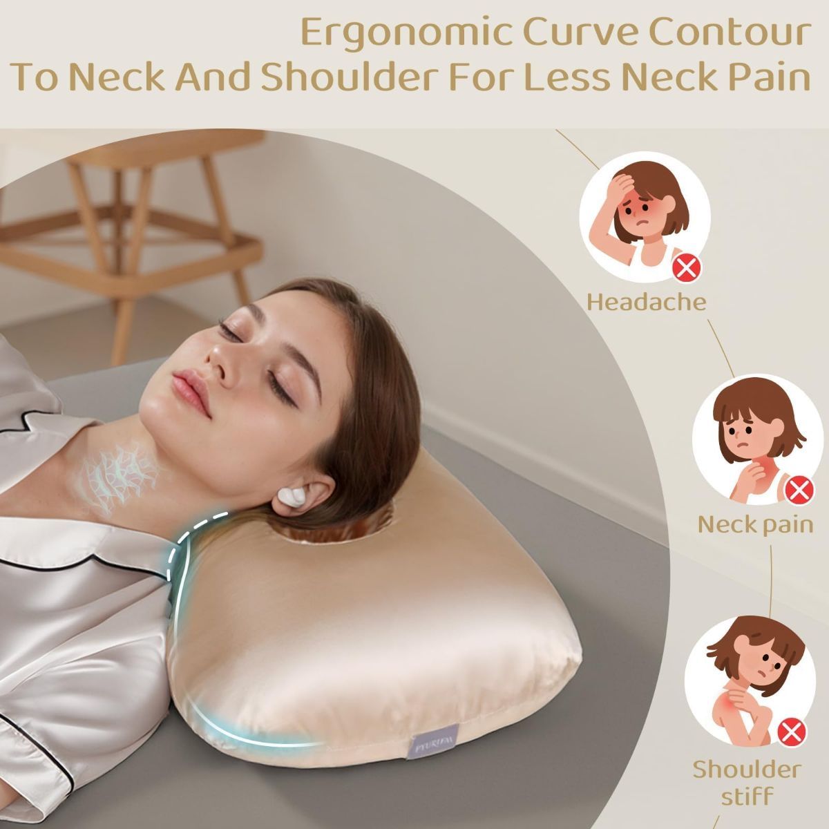 Piercing Pillow - Ear Piercing Pillow With Foam Plug, Adjust Shredded Memory Foam Picrcing Pillow For Side Sleepers, Donut Piliow For Ear With 4.5x4.5''Hole, Ergonomic Curved Design, Satin Pink | Ear Piercing Pillow For Side Sleepers, Donut Piliow For Ear
