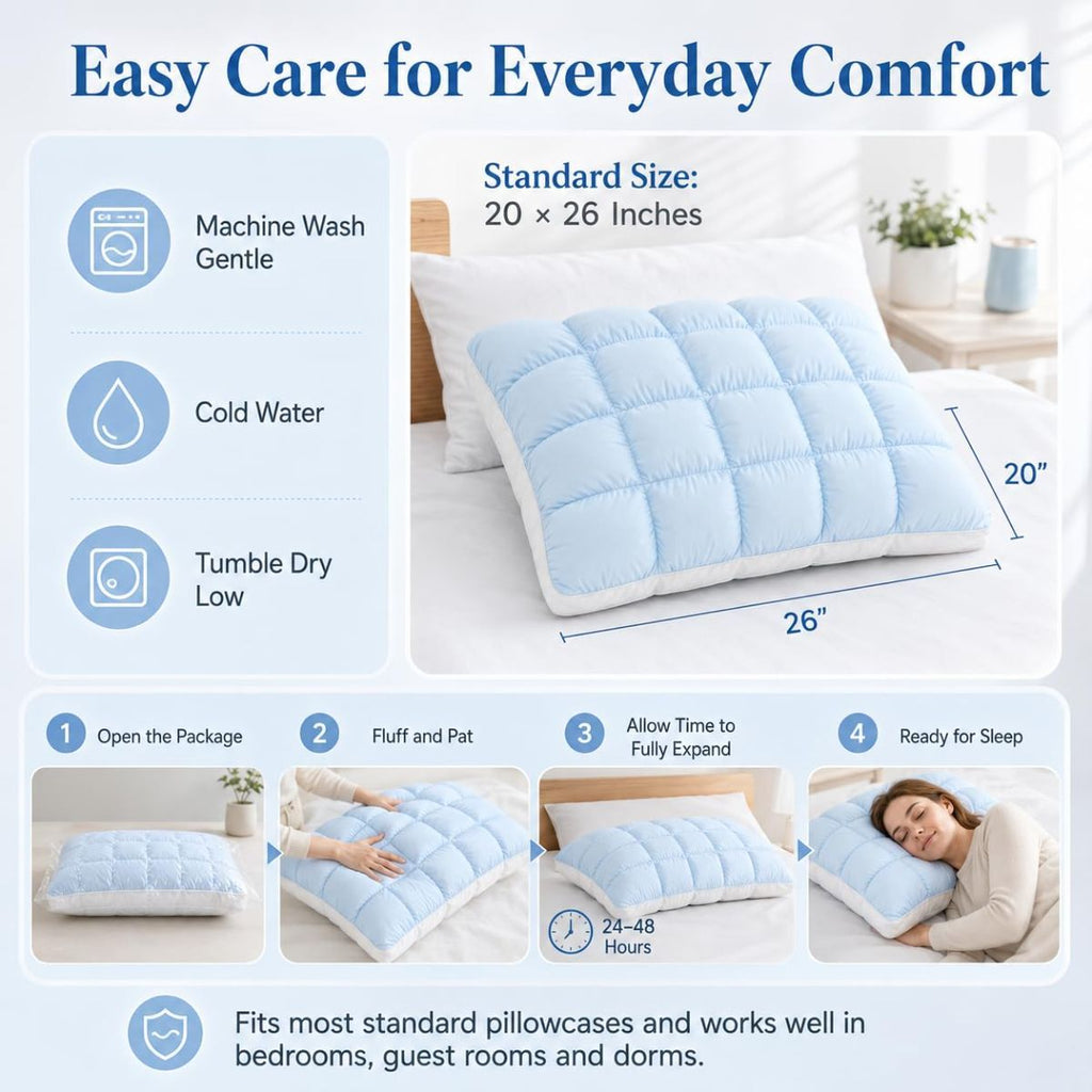 Mellow Puff Cooling Pillow for Sleeping, Fluffy Cloud Pillow with Ice-Silk Touch, Breathable Quilted Grid Design, for Side and Back Sleepers, Machine Washable - Purple - Size 26in*20in