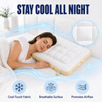 Cooling Marshmallow Puff Pillow, Quilted Cool-Touch Bed Pillow for Adults, Cloud-Like Fluffy Sleep Pillow with Neck Support for Side Back Sleepers - White - Size 74*48cm