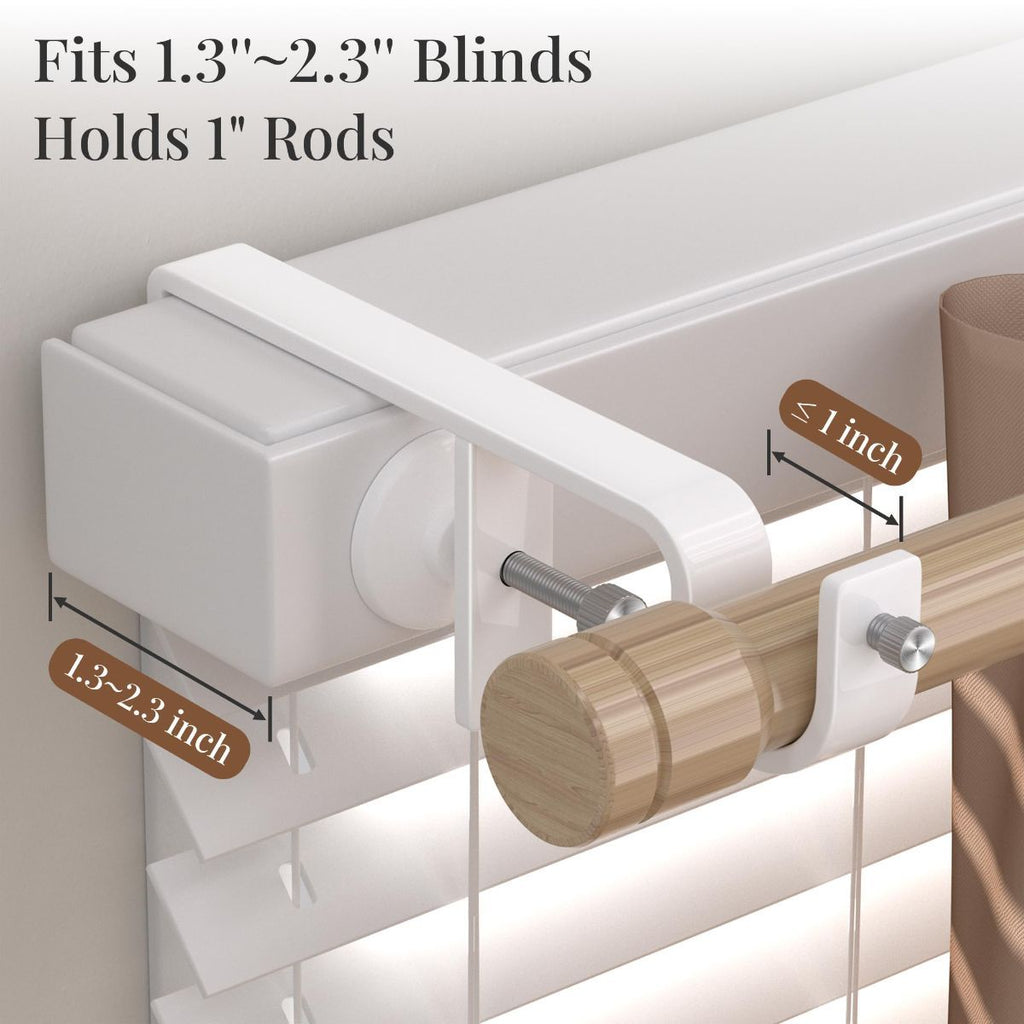 3 Pack Over-Blinds Curtain Rod Brackets for Outside-Mounted Blinds, No Drill, Adjustable Fit - White