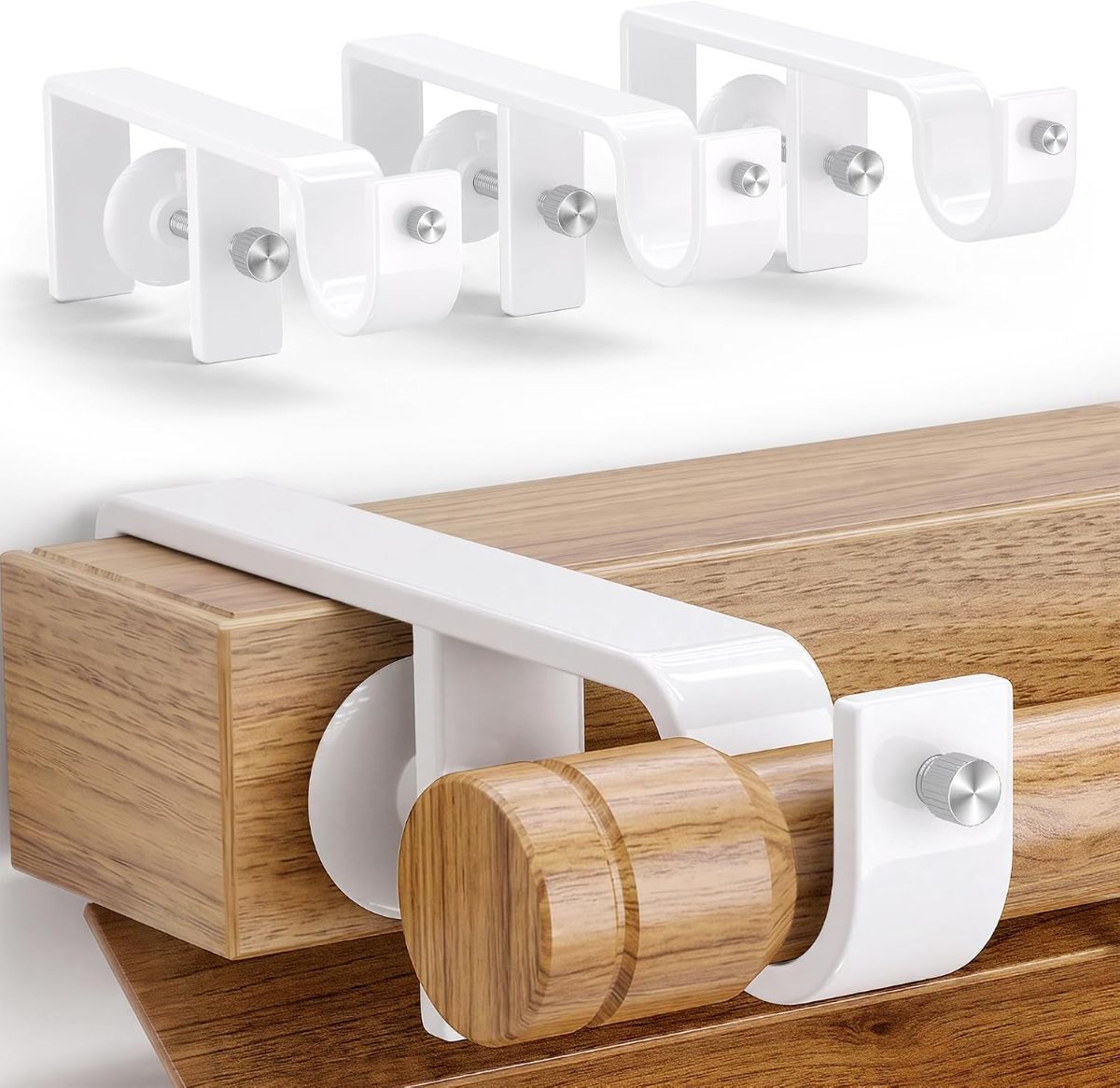 3 Pack Over-Blinds Curtain Rod Brackets for Outside-Mounted Blinds, No Drill, Adjustable Fit - White