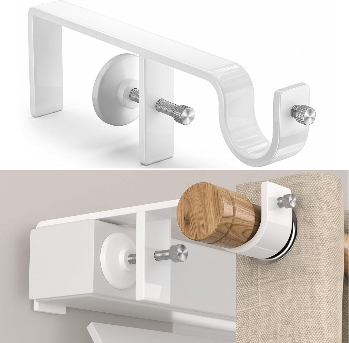 4 Pack Over-Blinds Curtain Rod Brackets for Outside-Mounted Blinds, No Drill, Adjustable Fit - White