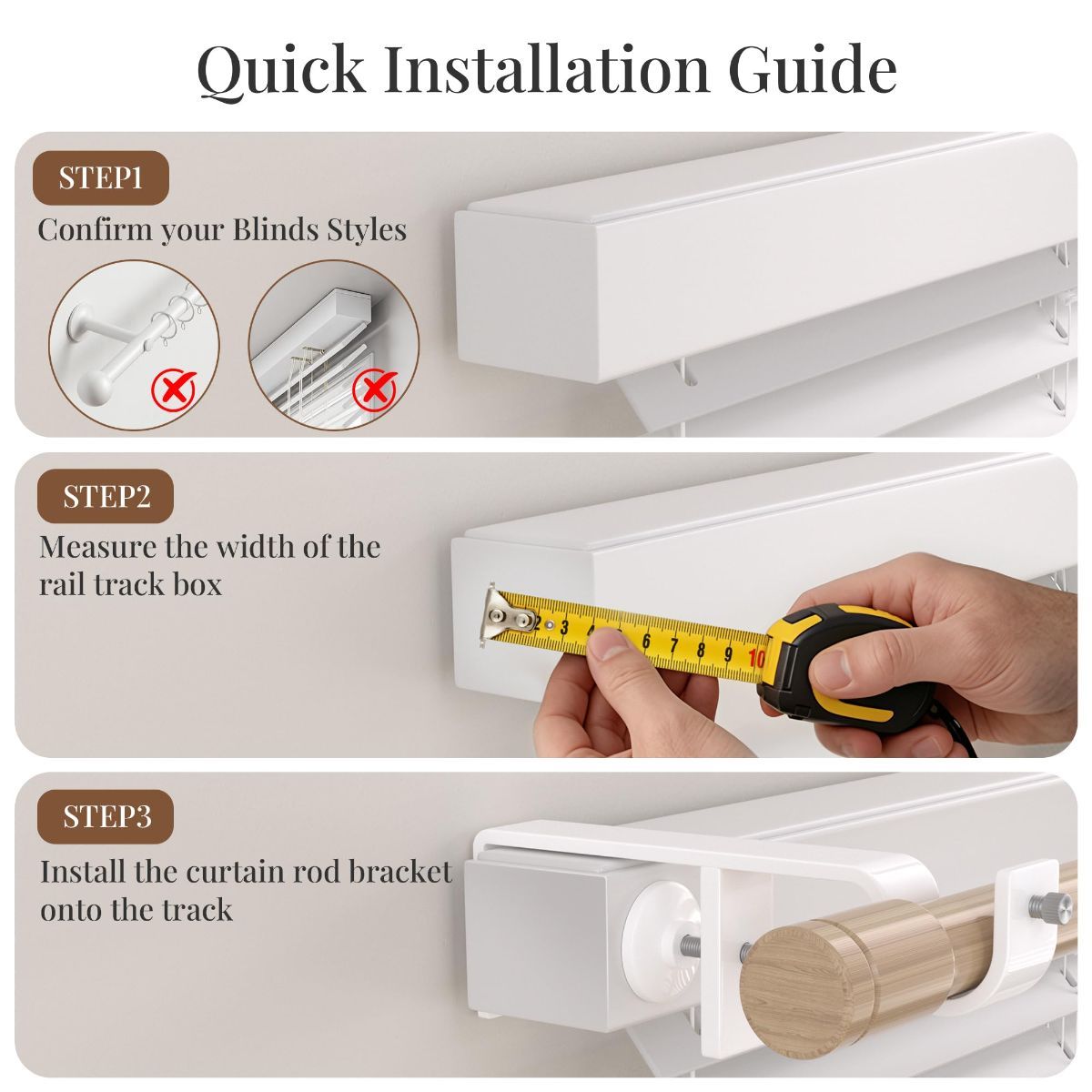 4 Pack Over-Blinds Curtain Rod Brackets for Outside-Mounted Blinds, No Drill, Adjustable Fit - White
