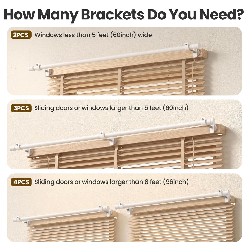 4 Pack Over-Blinds Curtain Rod Brackets for Outside-Mounted Blinds, No Drill, Adjustable Fit - White