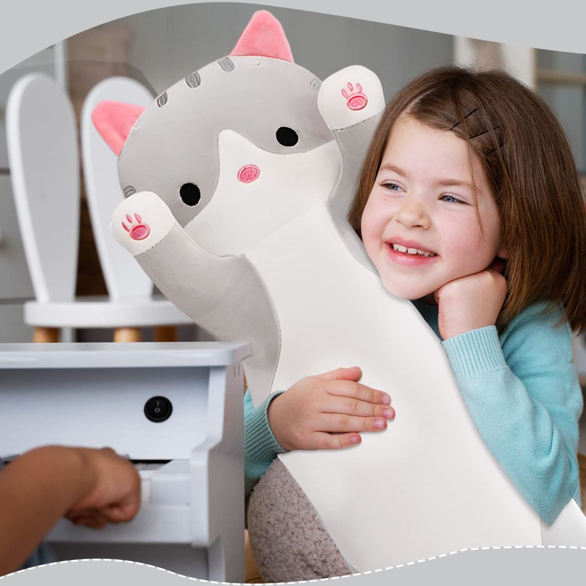 Long Cat Plush Pillow Cat Plush Toy PP Fabric Pillow Soft Cat Pillow Cat-Themed - Pink - Size 35.4in