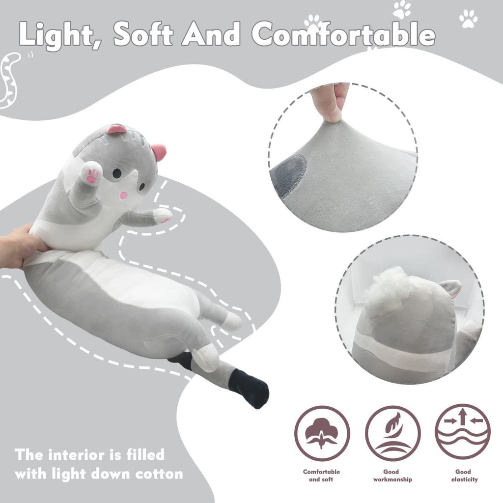 Long Cat Plush Pillow Cat Plush Toy PP Fabric Pillow Soft Cat Pillow Cat-Themed - Yellow - Size 27.5in