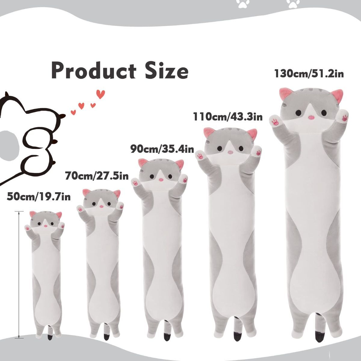 Long Cat Plush Pillow Cat Plush Toy PP Fabric Pillow Soft Cat Pillow Cat-Themed - Yellow - Size 51.2