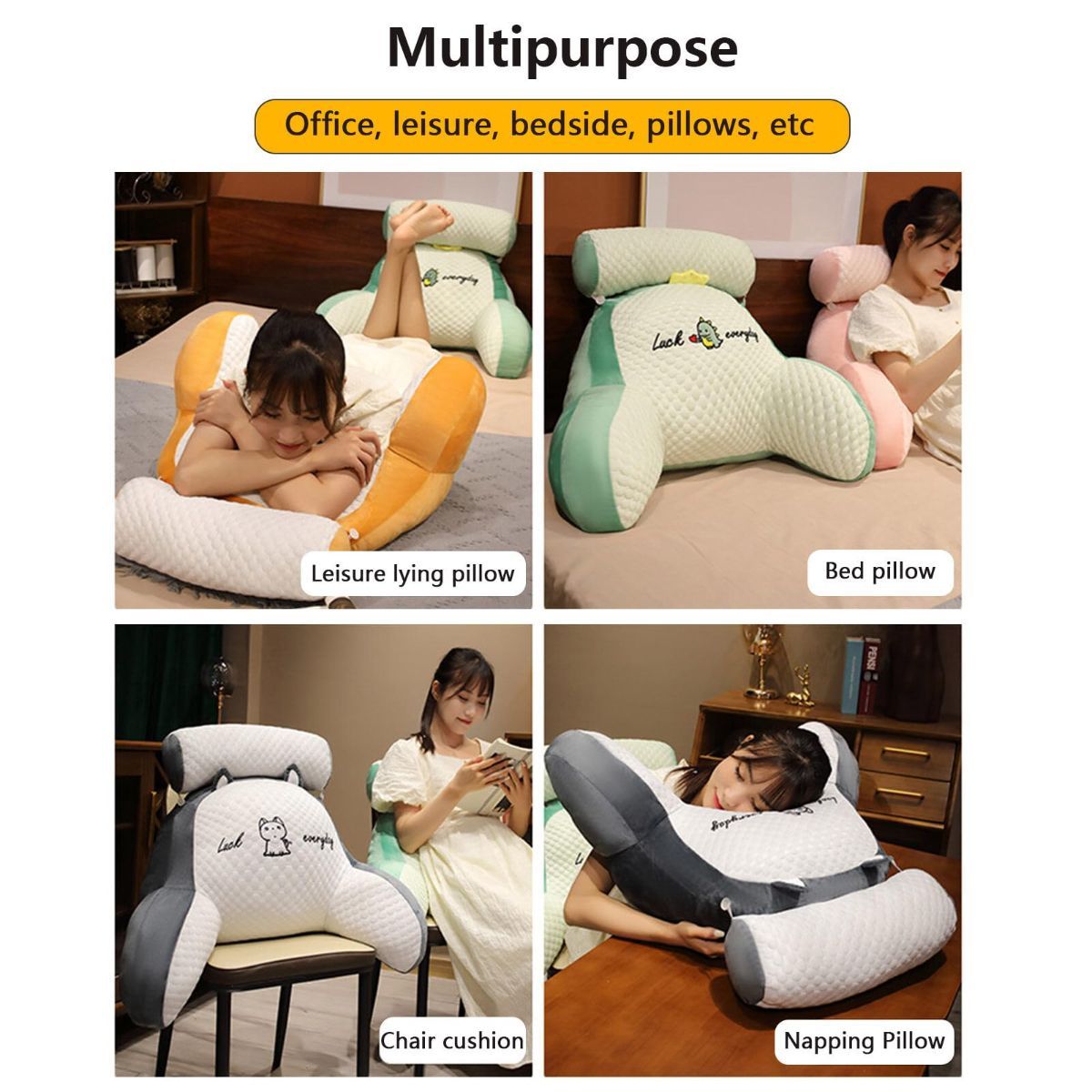 Reading Pillow for Kid Or Adult Large Back Pillow for Sitting Up in Bed Detachable Neck Roll with Arms Large Bed Rest Pillow Back Pillow for Sitting in Bed Watching TV Reading - Gray - Size 70*50CM