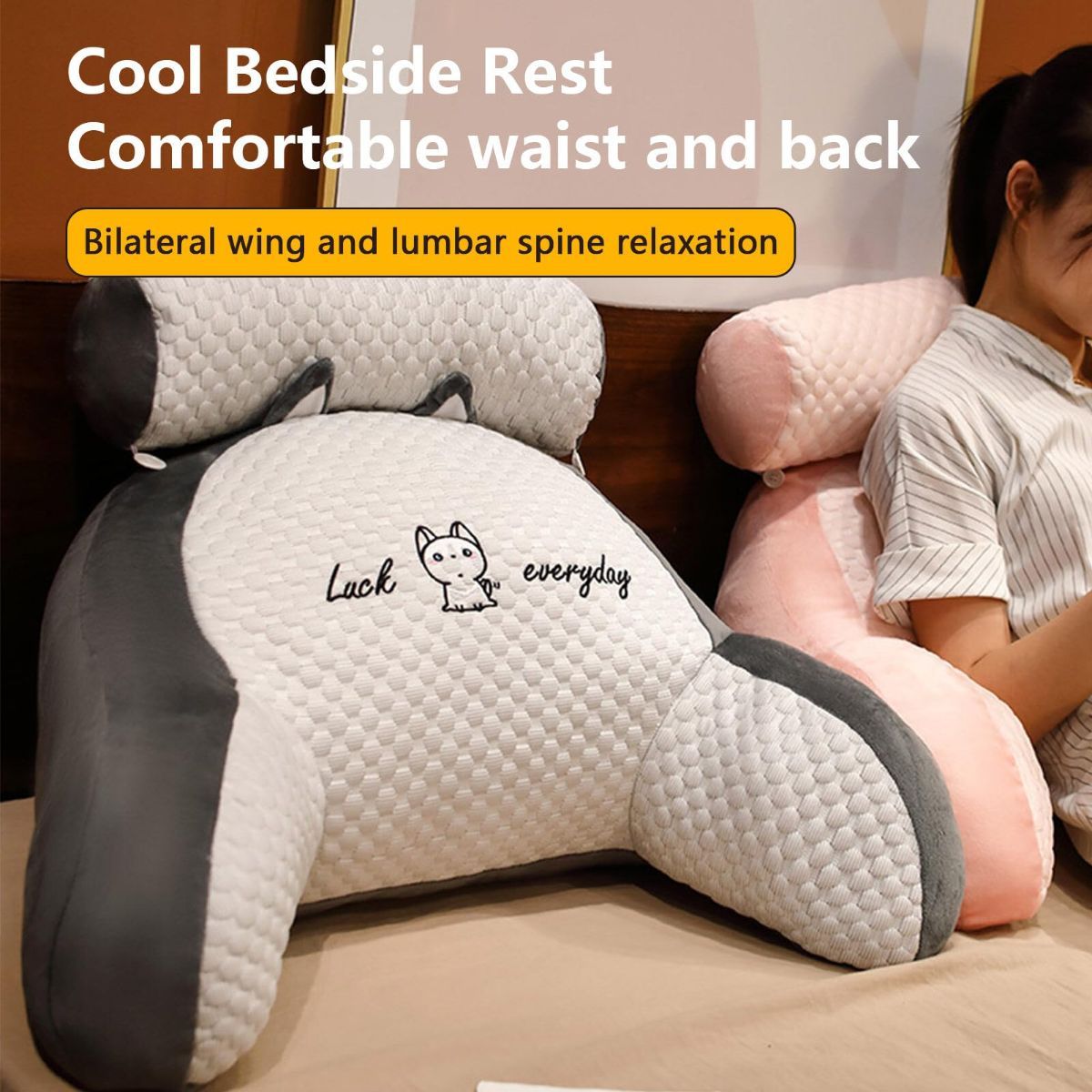Reading Pillow for Kid Or Adult Large Back Pillow for Sitting Up in Bed Detachable Neck Roll with Arms Large Bed Rest Pillow Back Pillow for Sitting in Bed Watching TV Reading - Pink - Size 70*50CM