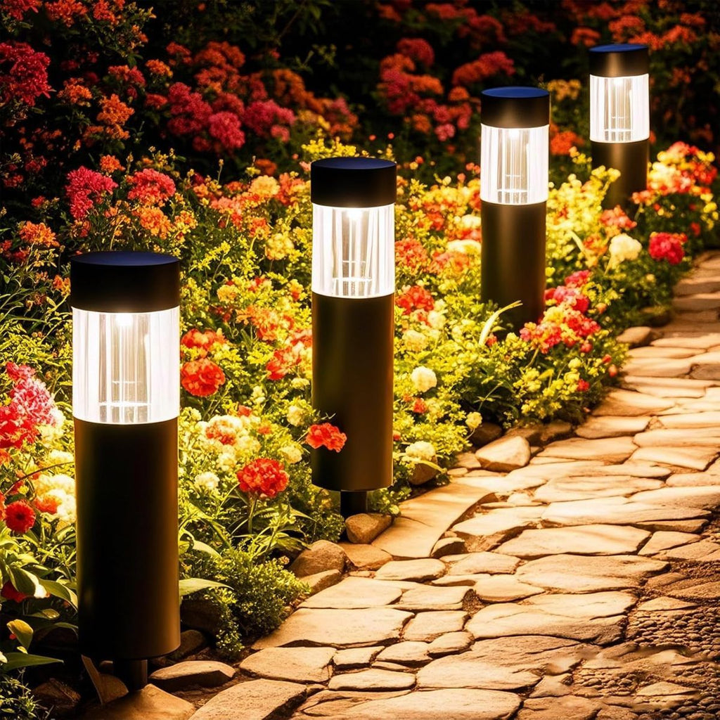 Solar Pathway Lights Outdoor, Stainless Steel Solar Garden Lights, Bright 35LM Warm White LED, Auto On/Off IP65 Waterproof Path Lights for Yard, Lawn, Walkway, Patio, Driveway - Silver - Size 1 Pack