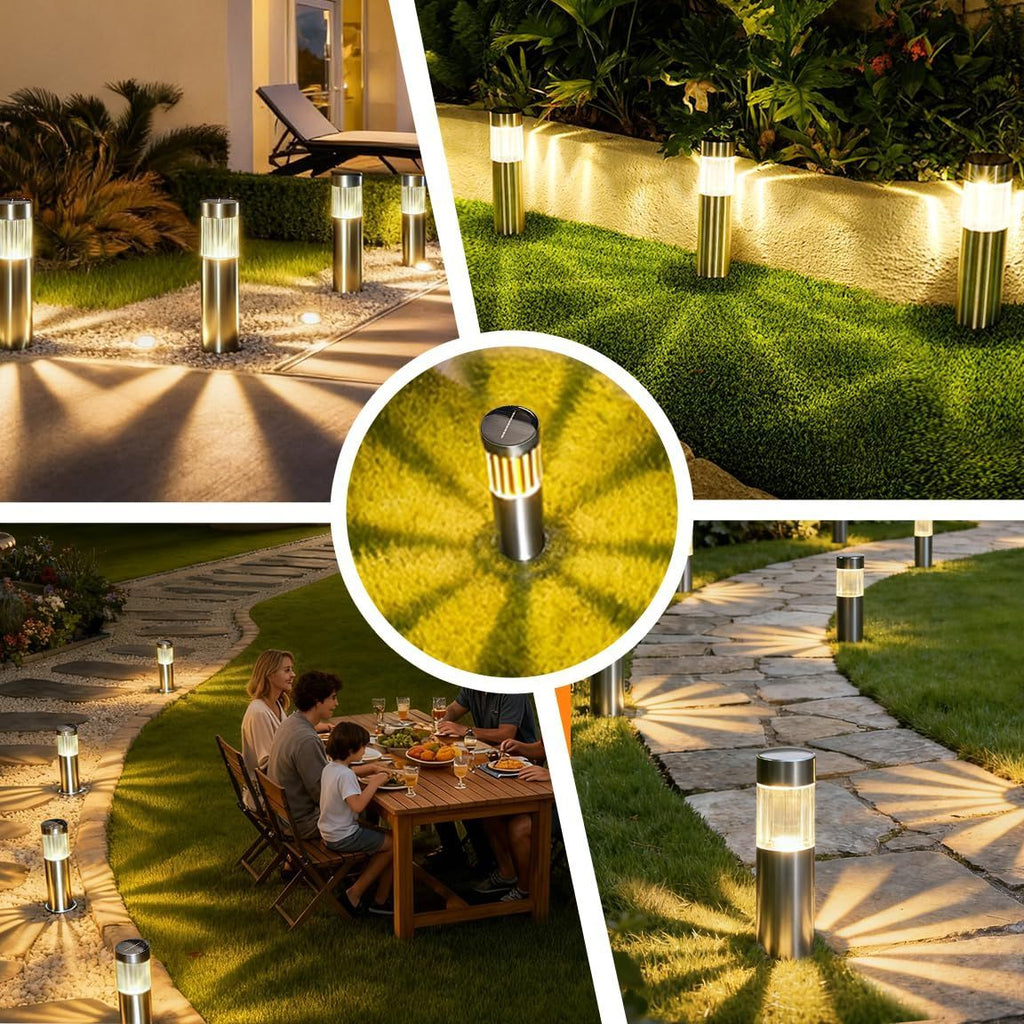 Solar Pathway Lights Outdoor, Stainless Steel Solar Garden Lights, Bright 35LM Warm White LED, Auto On/Off IP65 Waterproof Path Lights for Yard, Lawn, Walkway, Patio, Driveway - Silver - Size 1 Pack