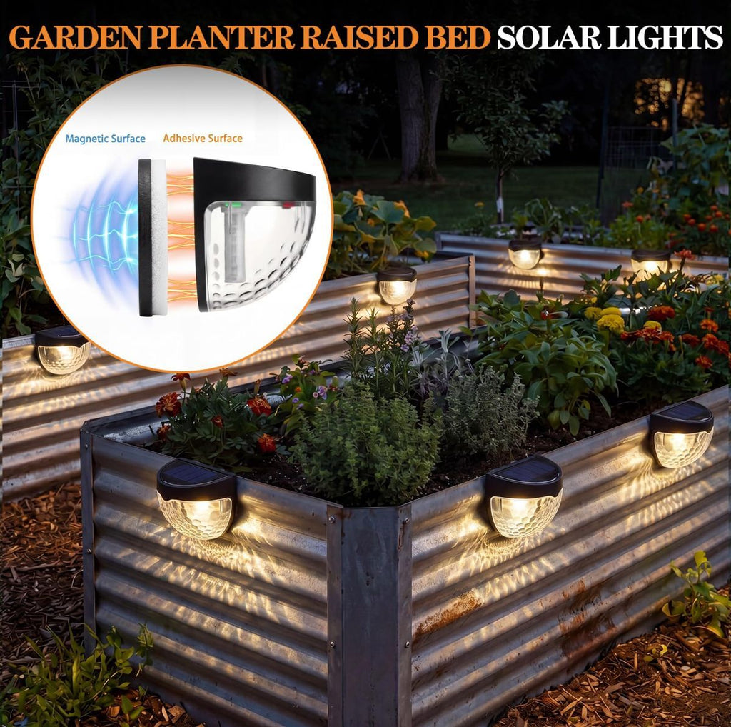 Raised Garden Bed Solar Lights Magnetic with Dusk to Dawn Sensors Wide Angle IPX4 Waterproof Solar Powered Lights Outdoor for Planter Raised Beds Garden Patio Yard Fence, Warm White - Black - Size 1 Pack