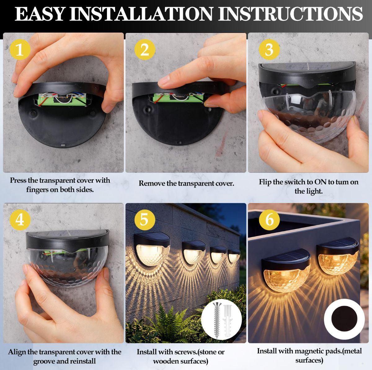 Raised Garden Bed Solar Lights Magnetic with Dusk to Dawn Sensors Wide Angle IPX4 Waterproof Solar Powered Lights Outdoor for Planter Raised Beds Garden Patio Yard Fence, Warm White - White - Size 8 Pack