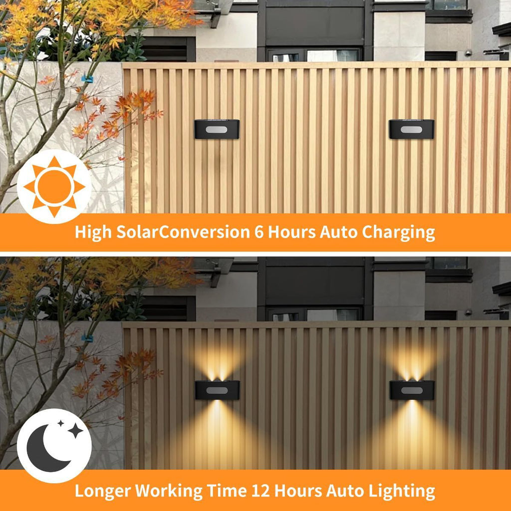 Solar Fence Lights, Solar Wall Lights Waterproof Outdoor Up and Down Lighting for Outside, Garden, Walkway, Door, Porch, Deck - White - Size 4 Pack