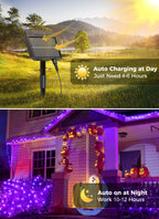 Solar String Lights Outdoor Waterproof, LED Outdoor Light | Solar Fairy Lights with 8 Lighting Modes, IP65 Waterproof Solar Christmas Halloween Lights for Outdoor Outside Tree Patio - Purple - Size 22ft 30-LED String Light