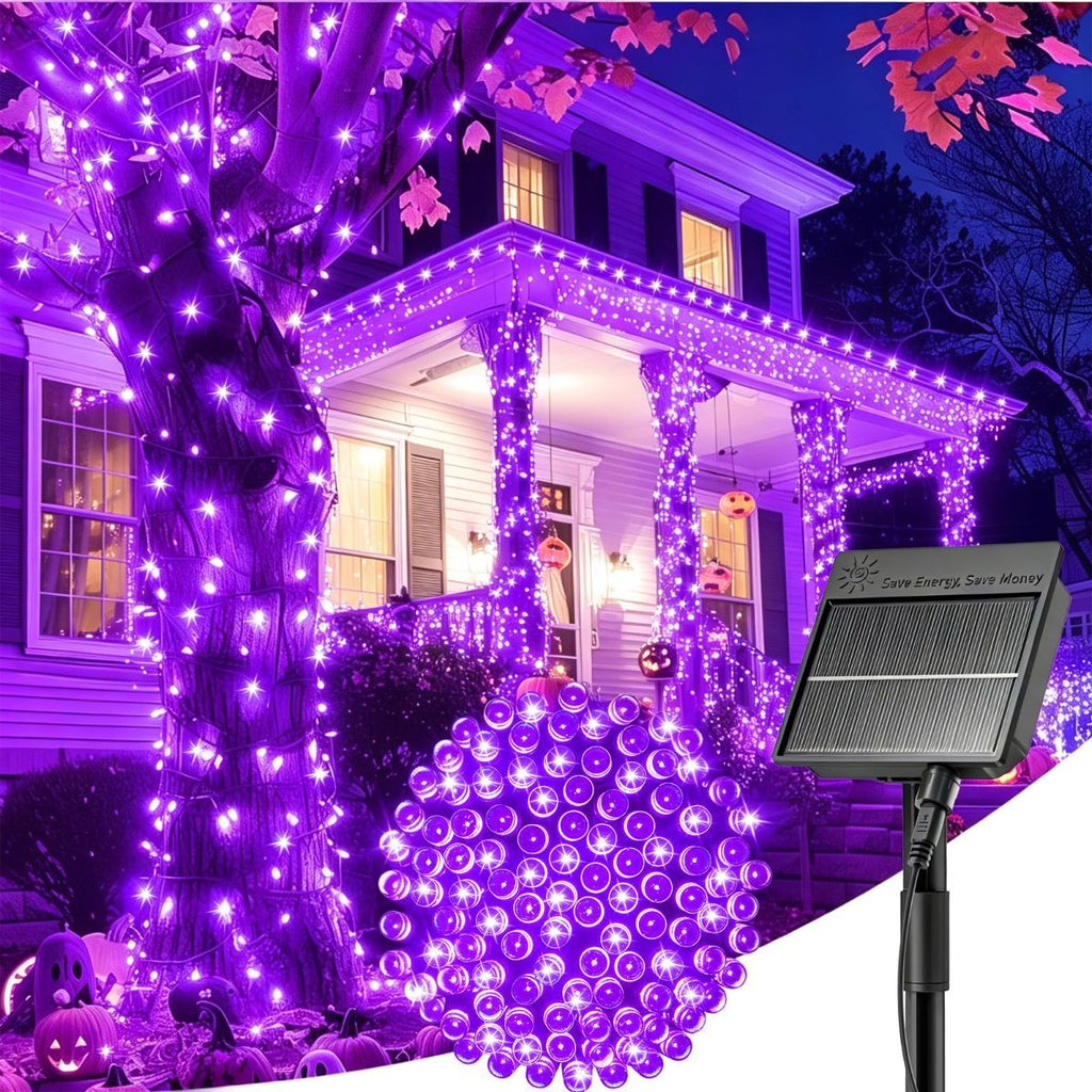Solar String Lights Outdoor Waterproof, LED Outdoor Light | Solar Fairy Lights with 8 Lighting Modes, IP65 Waterproof Solar Christmas Halloween Lights for Outdoor Outside Tree Patio - Purple - Size 72ft 200-LED String Light