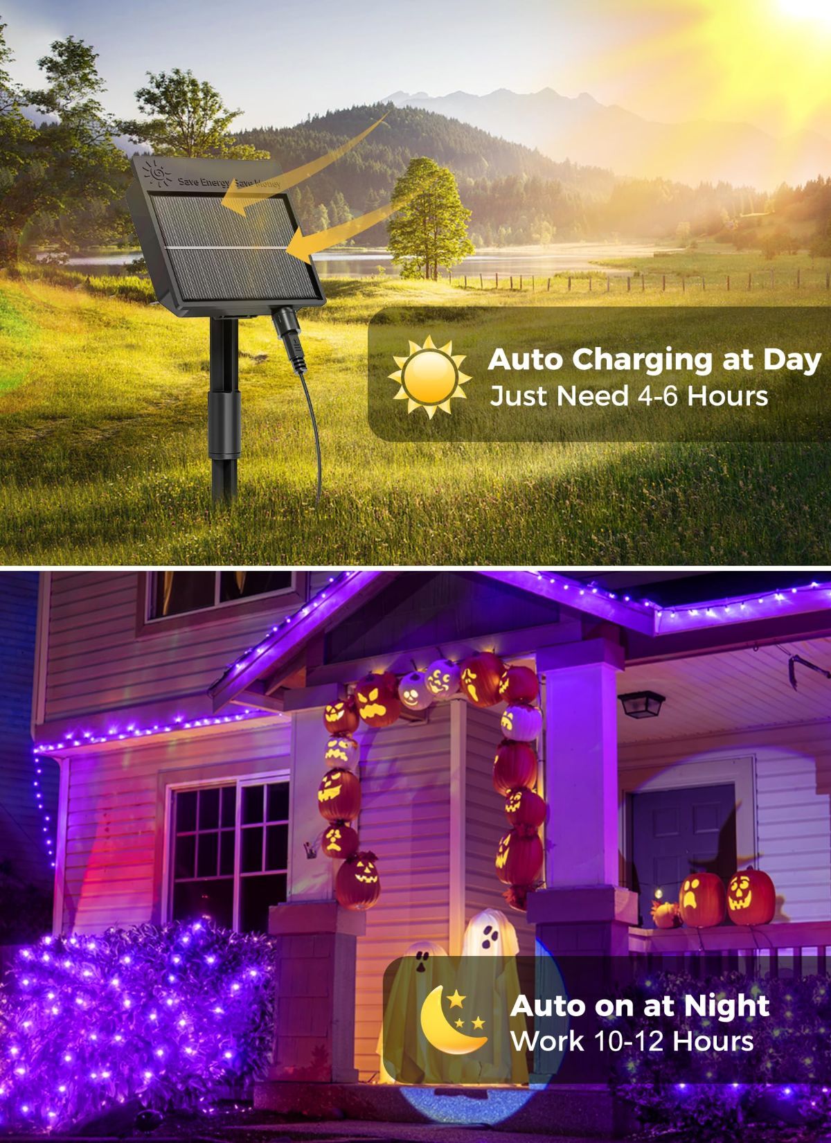 Solar String Lights Outdoor Waterproof, LED Outdoor Light | Solar Fairy Lights with 8 Lighting Modes, IP65 Waterproof Solar Christmas Halloween Lights for Outdoor Outside Tree Patio - Purple - Size 72ft 200-LED String Light