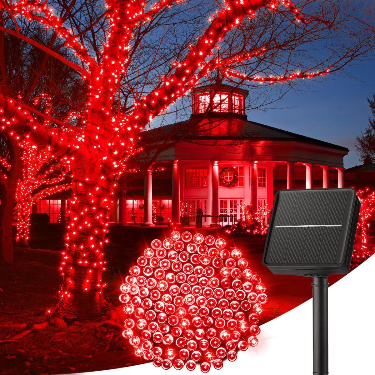 Solar String Lights Outdoor Waterproof, LED Outdoor Light | Solar Fairy Lights with 8 Lighting Modes, IP65 Waterproof Solar Christmas Halloween Lights for Outdoor Outside Tree Patio - Red - Size 72ft 200-LED String Light