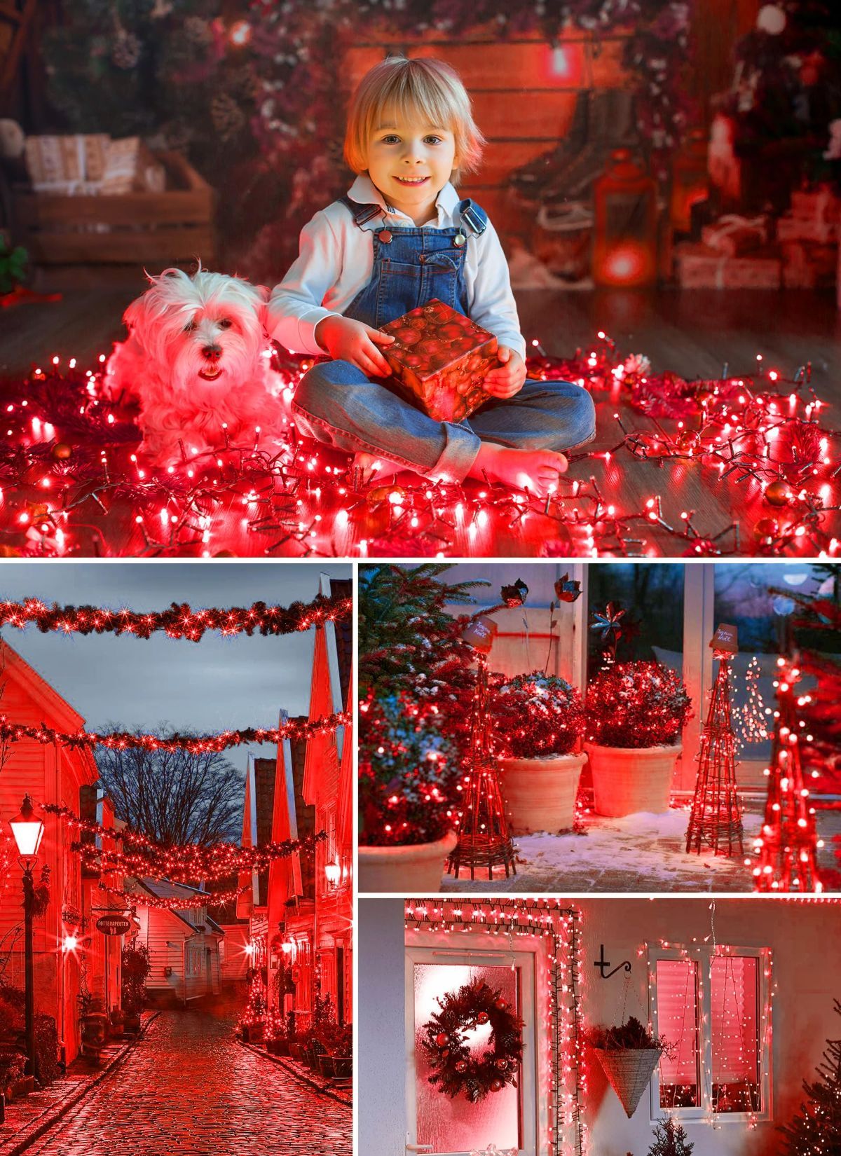 Solar String Lights Outdoor Waterproof, LED Outdoor Light | Solar Fairy Lights with 8 Lighting Modes, IP65 Waterproof Solar Christmas Halloween Lights for Outdoor Outside Tree Patio - Red - Size 105ft 300-LED String Light