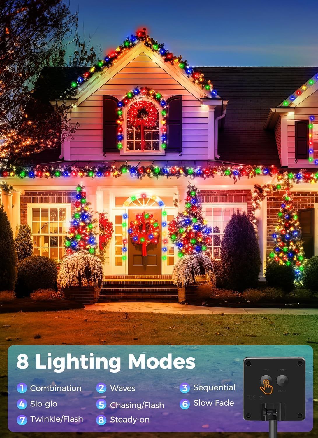 Solar String Lights Outdoor Waterproof, LED Outdoor Light | Solar Fairy Lights with 8 Lighting Modes, IP65 Waterproof Solar Christmas Halloween Lights for Outdoor Outside Tree Patio - Multi-color - Size 22ft 30-LED String Light