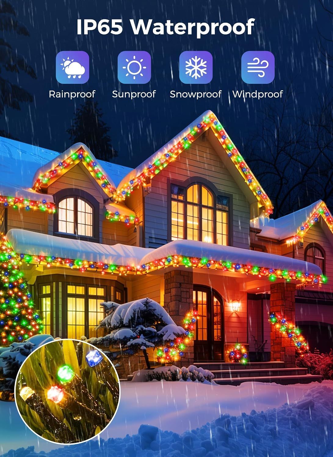 Solar String Lights Outdoor Waterproof, LED Outdoor Light | Solar Fairy Lights with 8 Lighting Modes, IP65 Waterproof Solar Christmas Halloween Lights for Outdoor Outside Tree Patio - Multi-color - Size 22ft 30-LED String Light