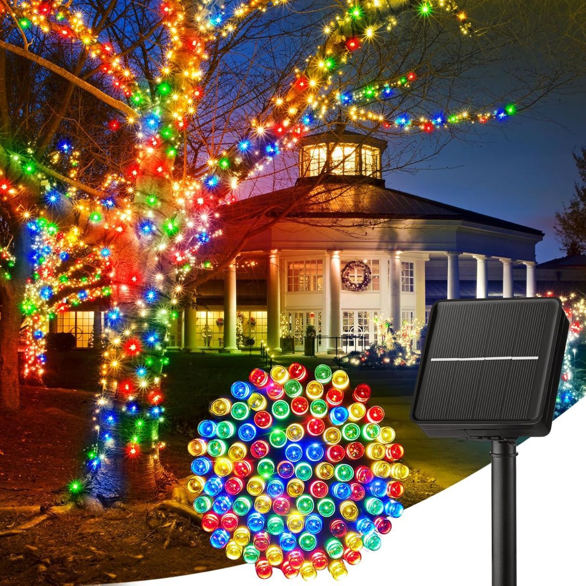 Solar String Lights Outdoor Waterproof, LED Outdoor Light | Solar Fairy Lights with 8 Lighting Modes, IP65 Waterproof Solar Christmas Halloween Lights for Outdoor Outside Tree Patio - Multi-color - Size 105ft 300-LED String Light